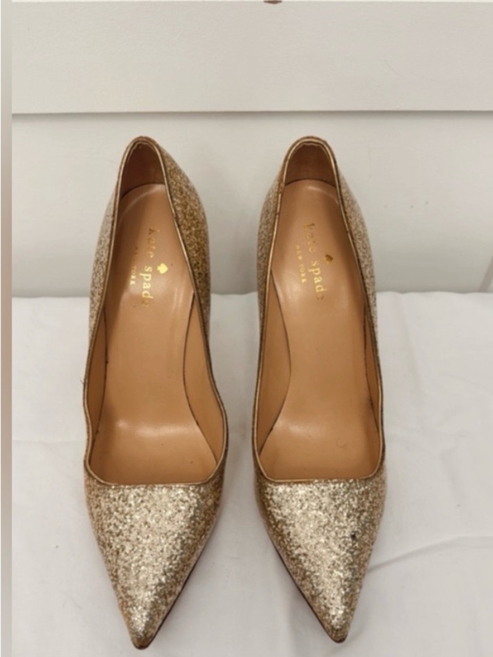 kate spade Gold Glitter Pointed Toe Pumps